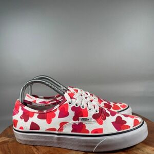 Vans Authentic Heart Print Sneakers Womens 8.5 Mens 7 White Red Pink Low Top